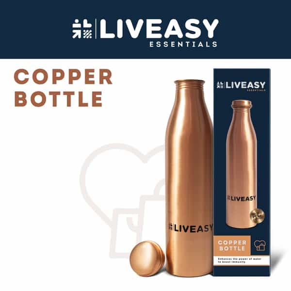 Liveasy Essentials Copper Bottle-Ayurvedic Health Benefits -Leak Proof Cap- 1000Ml