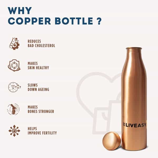 Liveasy Essentials Copper Bottle-Ayurvedic Health Benefits -Leak Proof Cap- 1000Ml