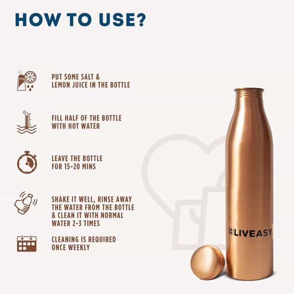 Liveasy Essentials Copper Bottle-Ayurvedic Health Benefits -Leak Proof Cap- 1000Ml