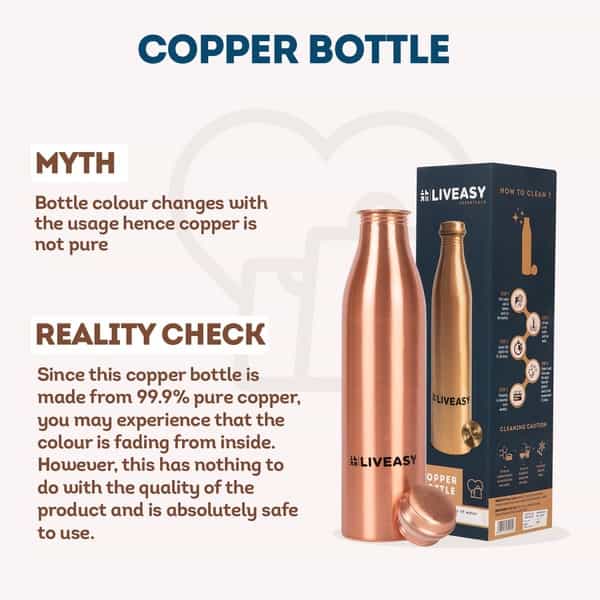 Liveasy Essentials Copper Bottle-Ayurvedic Health Benefits -Leak Proof Cap- 1000Ml