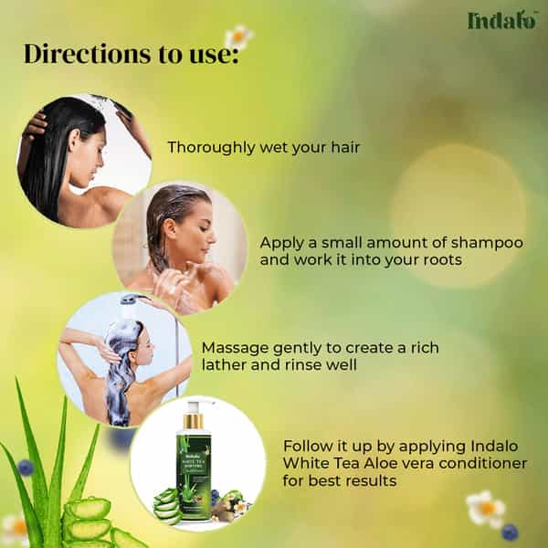 Indalo White Tea Aloevera Hair Growth Shampoo For Strengthening & Reduce Damaged Hair - 400Ml