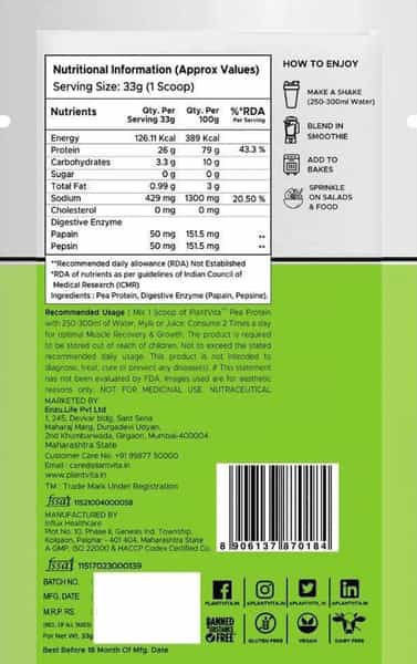 Plantvita Pea Protein - 33G X 14 Unflavoured & Unsweetened