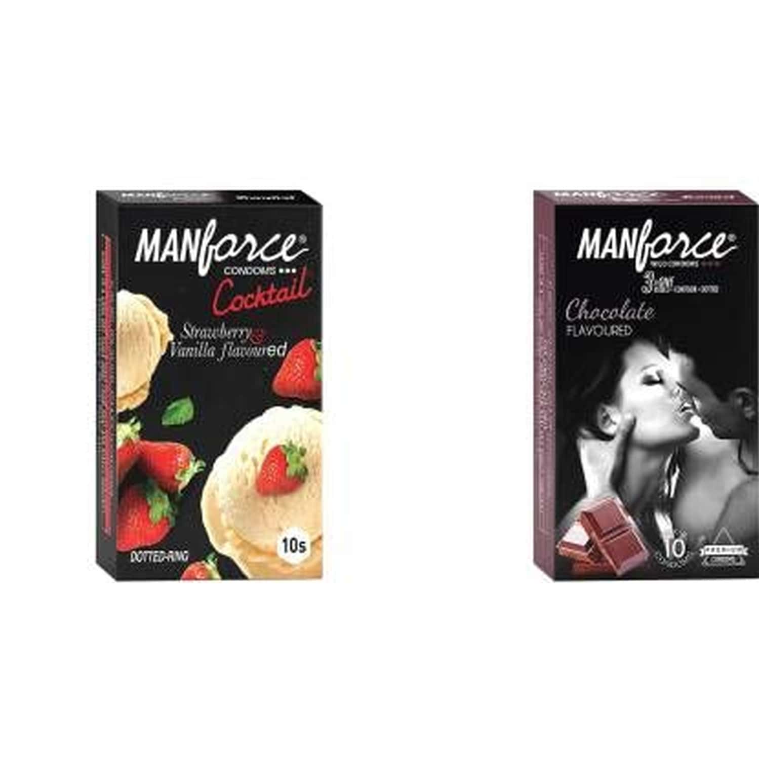 Manforce Cocktail Strawberry+vanilla & Chocolate Flavor Condom (set Of 2 20 Pcs)