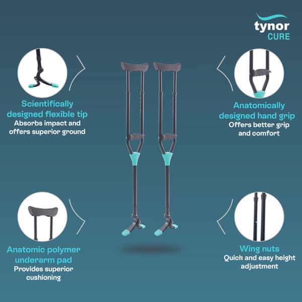 Tynor Skipper Axilla Crutch 75 Kg Black Universal 1 Pair