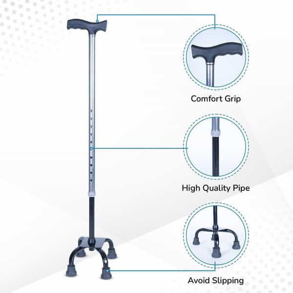 Everactiv 10 Level Height Adjustable Quadripod Walking Stick