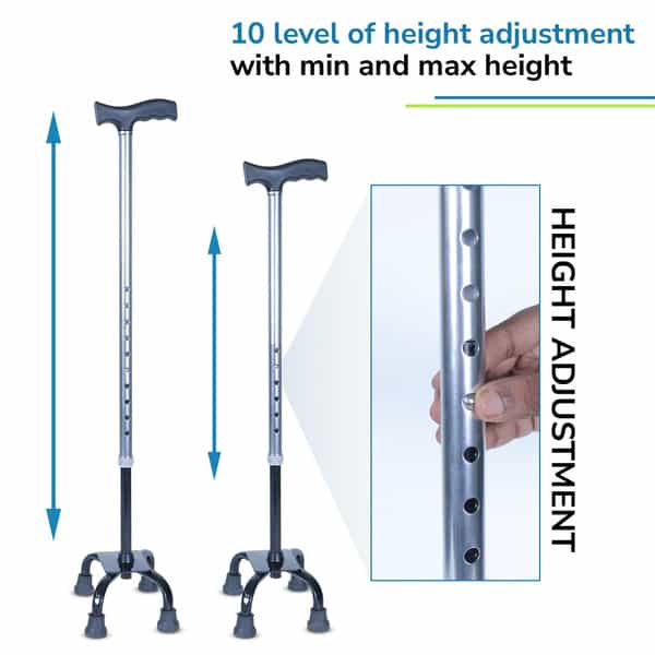 Everactiv 10 Level Height Adjustable Quadripod Walking Stick