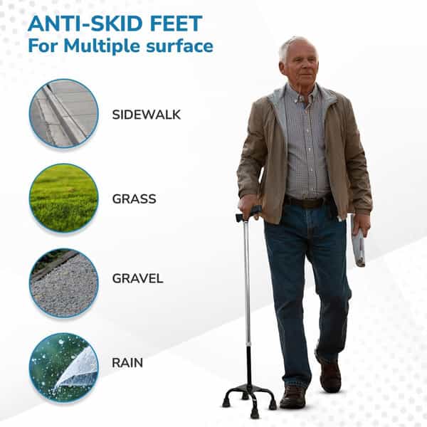 Everactiv 10 Level Height Adjustable Quadripod Walking Stick