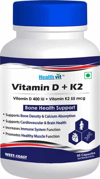 Healthvit Vitamin D-400 Iu With Vitamin K2-55Mcg For Bone Health Support- 60 Capsules