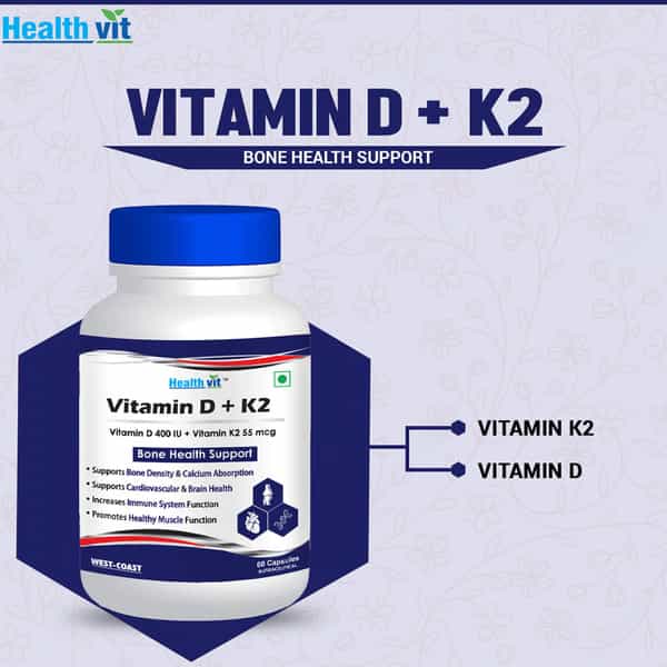Healthvit Vitamin D-400 Iu With Vitamin K2-55Mcg For Bone Health Support- 60 Capsules