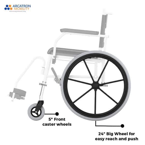 Arcatron Mobility Prime Self Propelled Shower Commode Wheelchair, Height Adjustable & Swivel Armrest