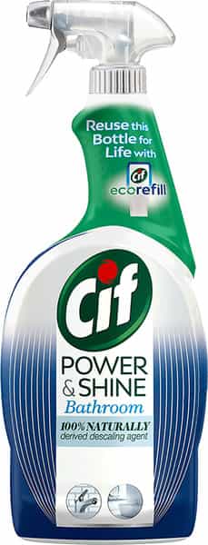 Cif Power & Shine Bathroom Cleaner Spray 100% Limescale & Soap Scum Removal 700Ml