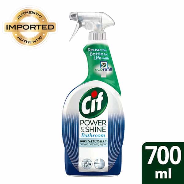 Cif Power & Shine Bathroom Cleaner Spray 100% Limescale & Soap Scum Removal 700Ml