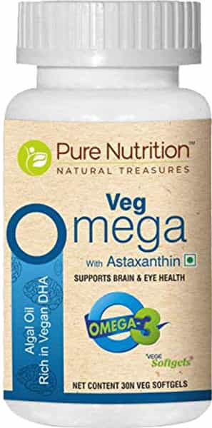 Pure Nutrition Veg Omega+Astaxanthin For Brain & Eye Health-Algal Oil Rich In Vegan Dha-30 Softgels
