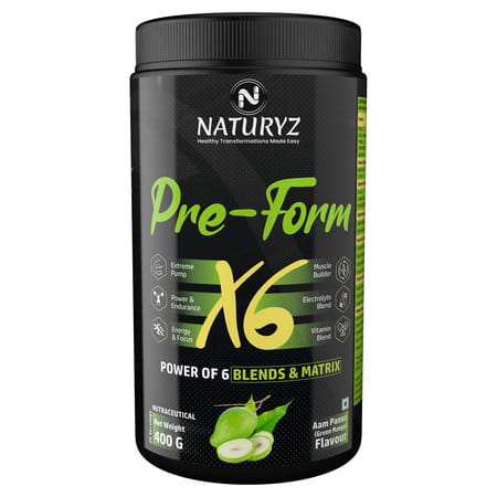 Naturyz Pre-Form X6 Pre Workout Supplement With 19 Nutrients For Pump | Power & Energy (400 Grams)