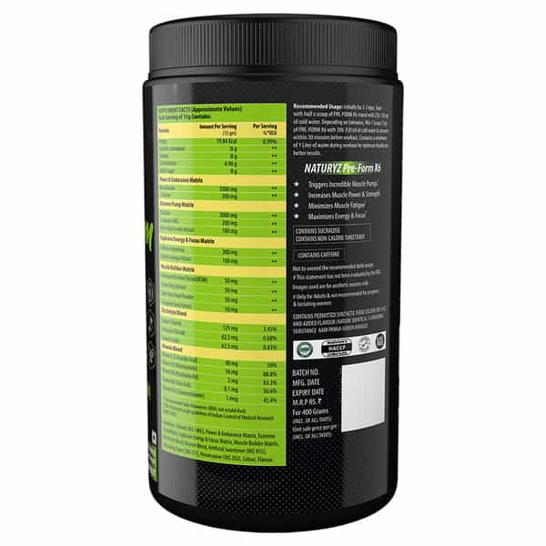 Naturyz Pre-Form X6 Pre Workout Supplement With 19 Nutrients For Pump | Power & Energy (400 Grams)