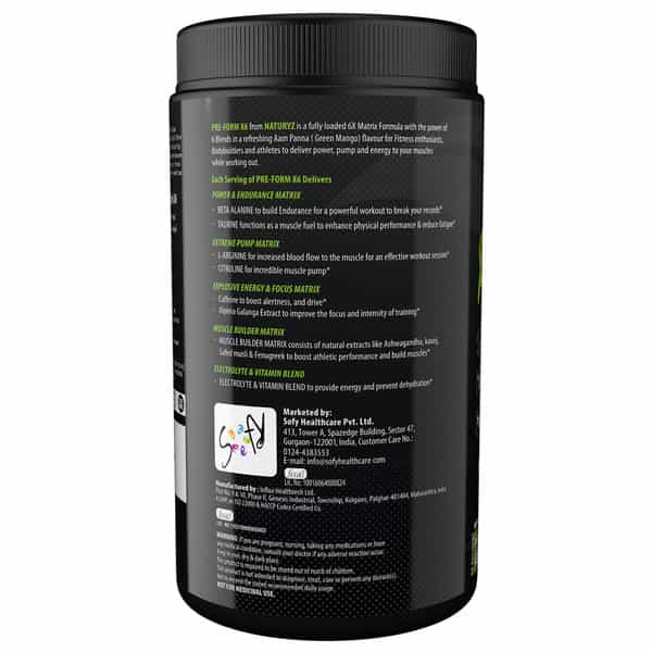 Naturyz Pre-Form X6 Pre Workout Supplement With 19 Nutrients For Pump | Power & Energy (400 Grams)