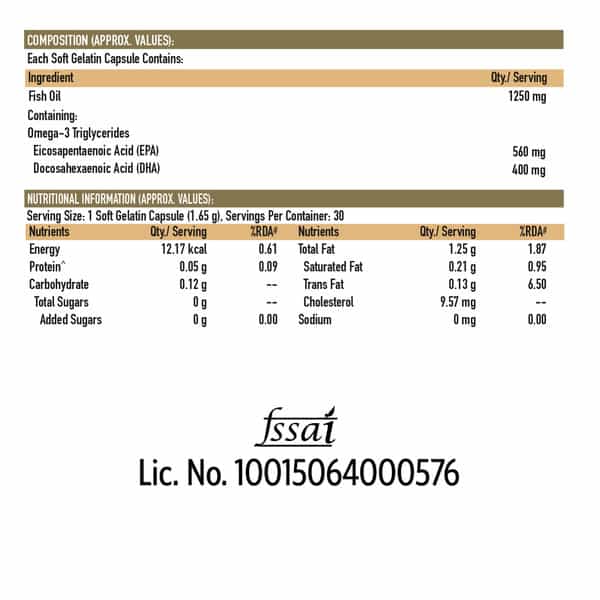 Truebasics Ultra Omega Enriched With 1250 Mg With 425Mg Epa & 325Mg Dha & Vitamin E - 30 Softgels
