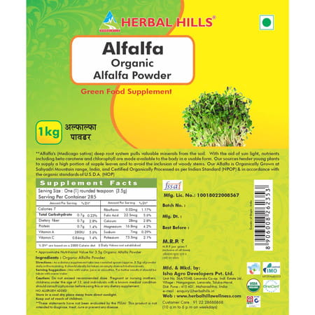 Herbal Hills Alfalfa Powder Pure & Natural Supports Nutrition 1kg Powder