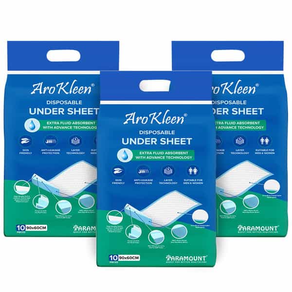 Arokleen 90 X 60 Cm Patient Disposable Underpads Super Absorbent Polymer 10Pcs (Pack Of 3)