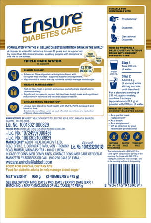 Ensure Diabetes Care Specialized Nutritional Drink Wheat Flavour Box 950 Gm