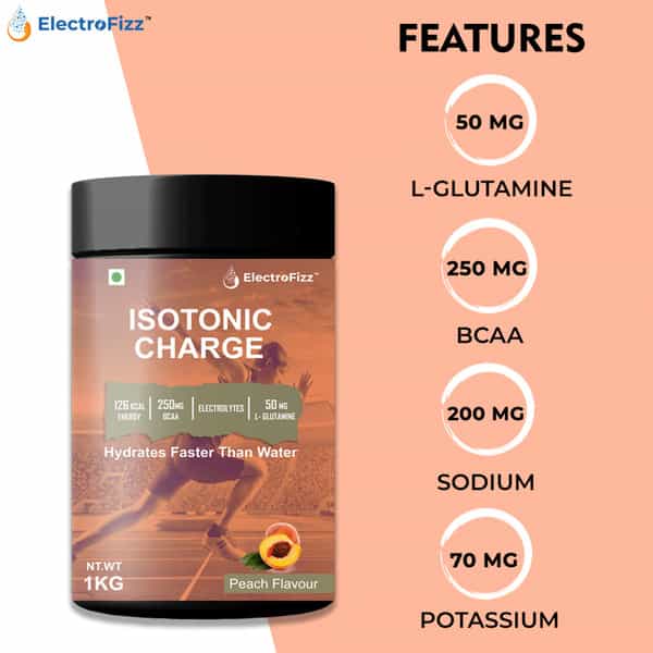 Electrofizz Isotonic Energy Drink Powder For Endurance Sports & Fitness Activities 1 Kg Jar - Peach