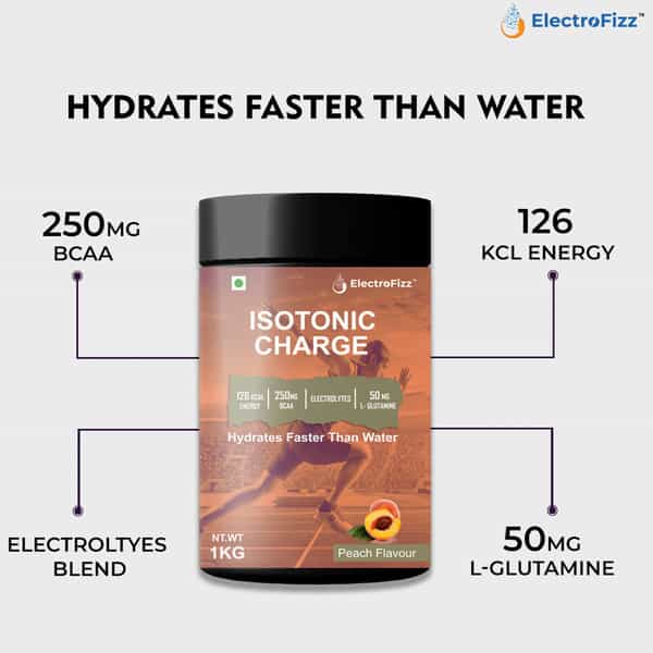 Electrofizz Isotonic Energy Drink Powder For Endurance Sports & Fitness Activities 1 Kg Jar - Peach