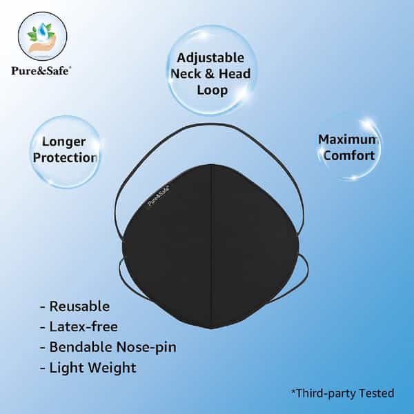 Khadi Essentials Pure&Safe 5 Layered Designer Reusable Washable Ken95 Face Mask Black