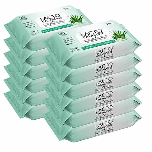 Lacto Calamine Daily Cleansing Wipes (Pack Of 12 X 25 Wipes) | White