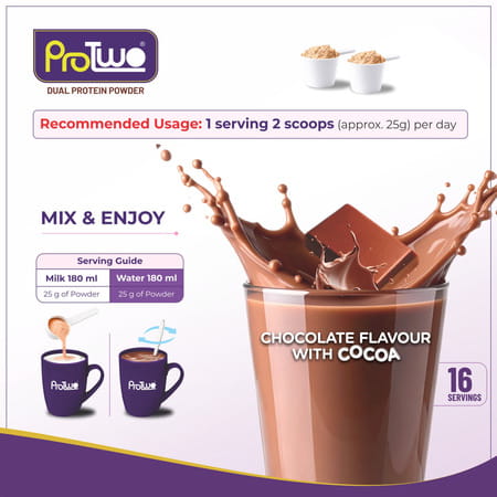 Protwo Protein Powder For Kids I 2+ Years Chocolate Flavour I 400G
