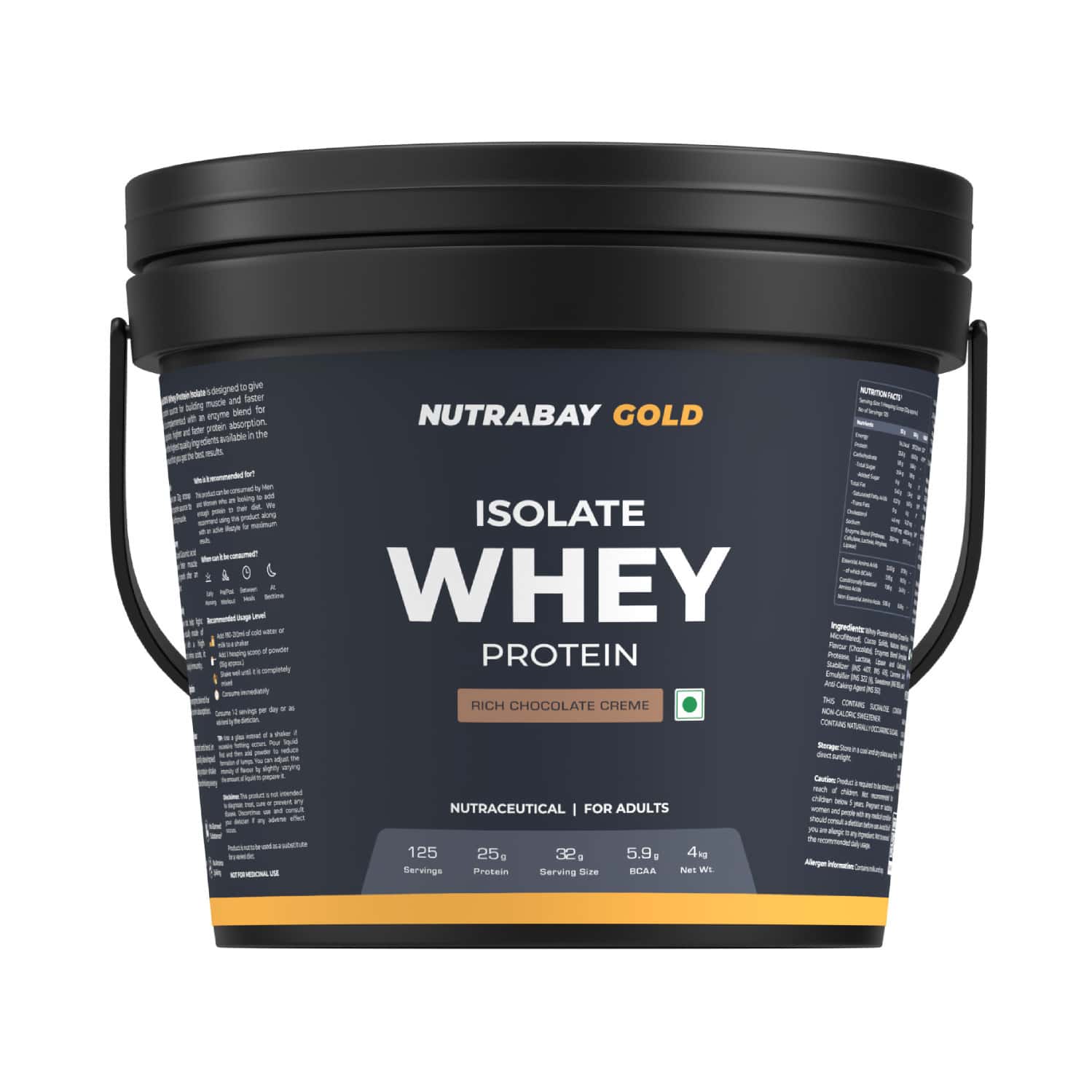 Nutrabay Gold Whey Protein Isolate Powder - Rich Chocolate Creme | 25g Protein | 4kg