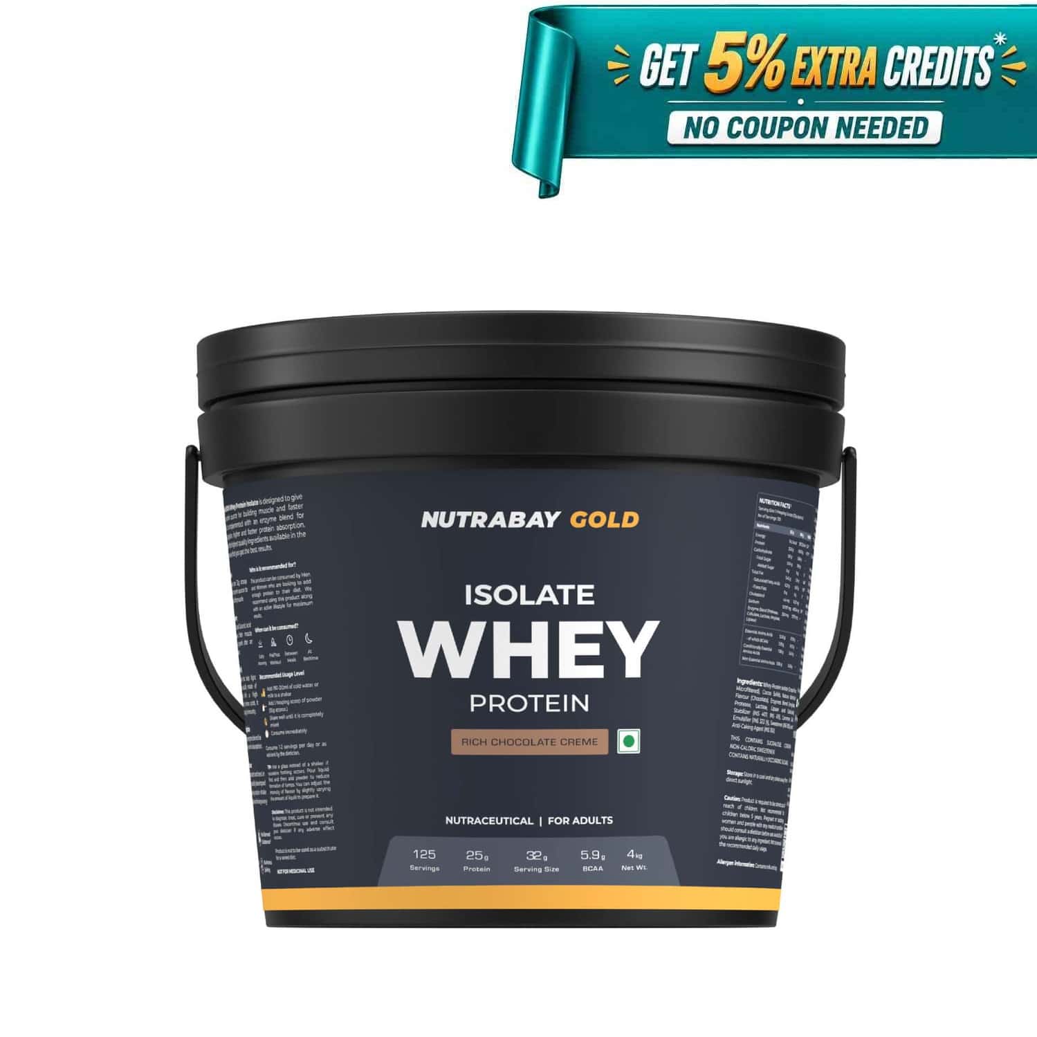 Nutrabay Gold Whey Protein Isolate Powder - Rich Chocolate Creme | 25g Protein | 4kg