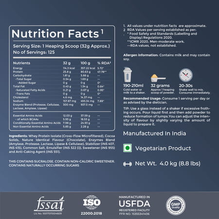 Nutrabay Gold Whey Protein Isolate Powder - Rich Chocolate Creme | 25g Protein | 4kg