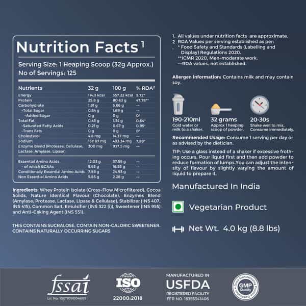 Nutrabay Gold Whey Protein Isolate Powder - Rich Chocolate Creme | 25G Protein | 4Kg