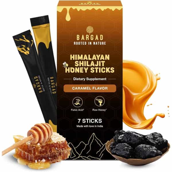 Bargad Himalayan Shilajit Honey Sticks - Caramel Flavor | Pure Raw Honey With Fulvic Acid | 7N