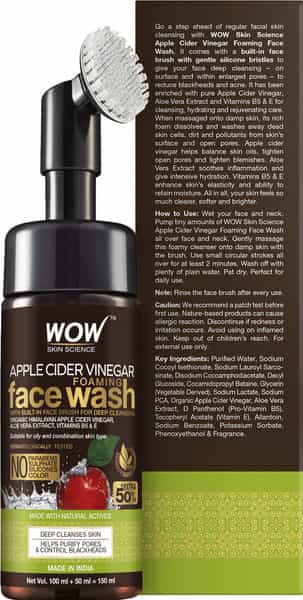 Wow Apple Cider Vinegar Foaming Face Wash (With Built-In Brush) 150 Ml