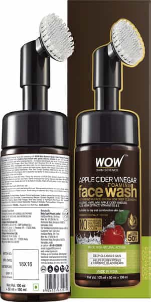 Wow Apple Cider Vinegar Foaming Face Wash (With Built-In Brush) 150 Ml