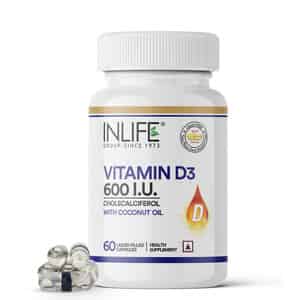 Inlife Vitamin D3 600 Iu Cholecalciferol Supplement With Coconut Oil For Men & Women - 60 Capsules