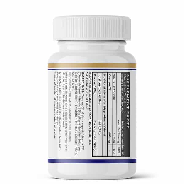 Inlife Vitamin D3 600 Iu Cholecalciferol Supplement With Coconut Oil For Men & Women - 60 Capsules