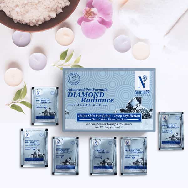Nutriglow Natural's Advanced Pro Formula Diamond Radiance Facial Kit 60Gm With 5 In 1 Face Massager