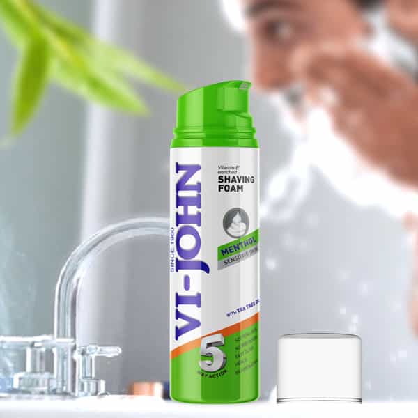 Vi-John Sensitive Skin 5 Way Action Vitamin E Enriched Menthol Shaving Foam - Men (200Ml+33% Extra)