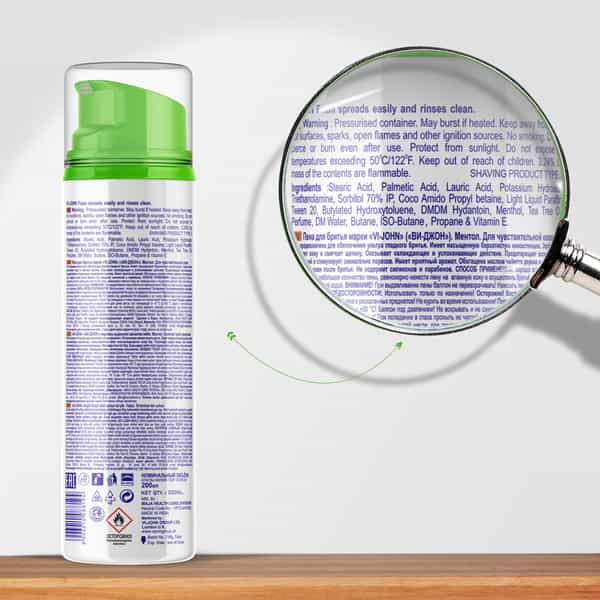 Vi-John Sensitive Skin 5 Way Action Vitamin E Enriched Menthol Shaving Foam - Men (200Ml+33% Extra)