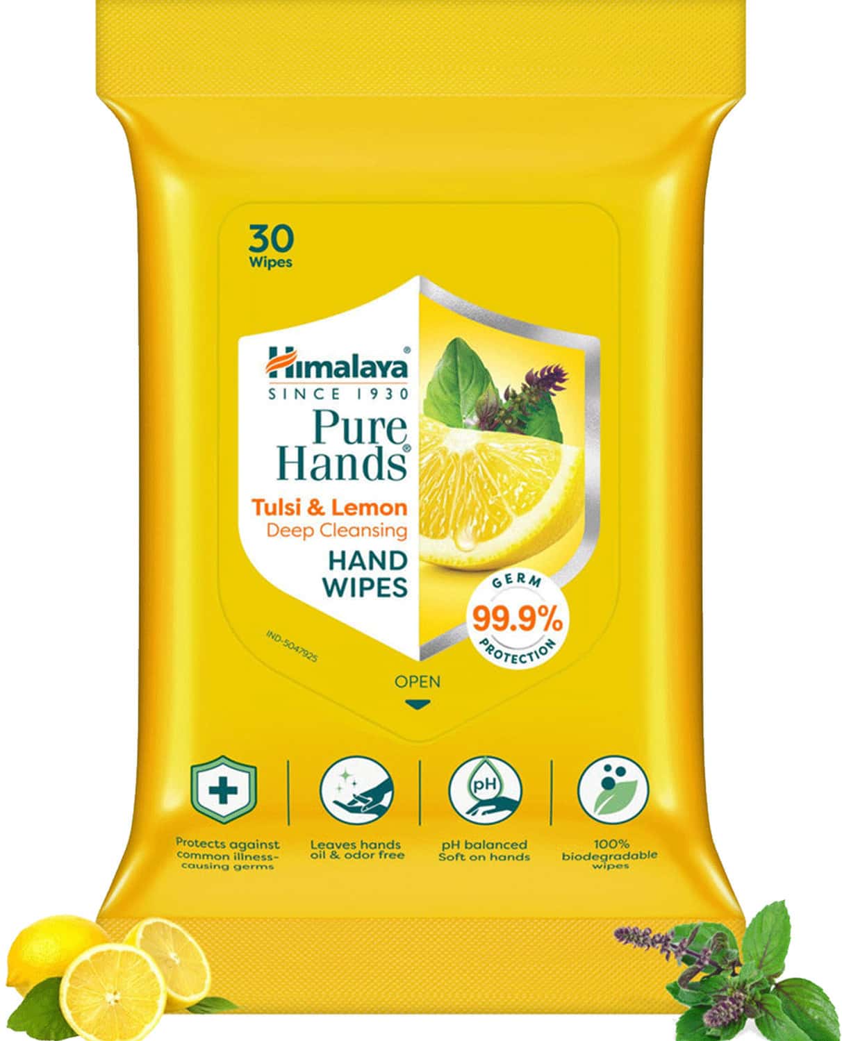 Himalaya Pure Hands-Hand Wipes - 30 Pulls-Lemon-Kills 99.9% Germs-Alcohol Based-Ph Balanced