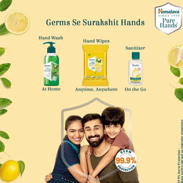 Himalaya Pure Hands-Hand Wipes - 30 Pulls-Lemon-Kills 99.9% Germs-Alcohol Based-Ph Balanced