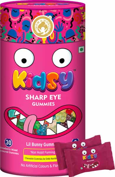Mom & World Kidsy Sharp Eye Gummies For Kids Chewable Gummies-30 (Strawberry Mixed Flavoured)