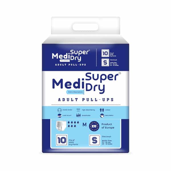 Medisuperdry Adult Diaper Pants Small | Pull-Ups | 52-82 Cm | 10 Piece | Pack Of 1