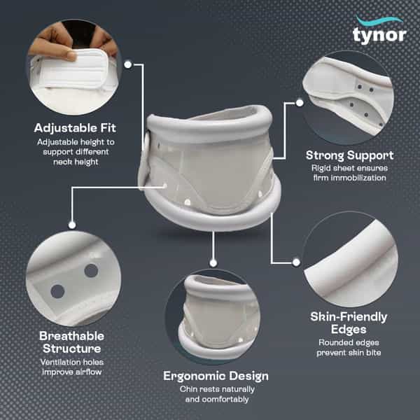 Tynor Cervical Collar Hard Adjustable White Medium 1 Unit