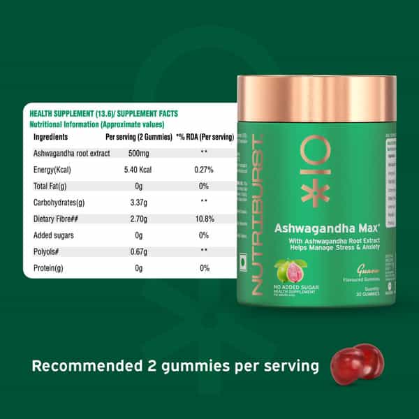 Nutriburst Ashwagandha Max Gummies For Managing Stress And Anxiety (30 Gummy)