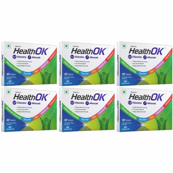 Health Ok Multivitamin With Vitamin D C & Other 17 Multivitamins Minerals 10 Tablets X Pack Of 6