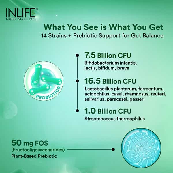 Inlife Prebiotic & Probiotic Forte 25 Billion Cfu For Gut Health - 60 Capsules