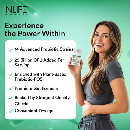 Inlife Prebiotic And Probiotics Forte Supplement For Men & Women-60 Veg Capsules